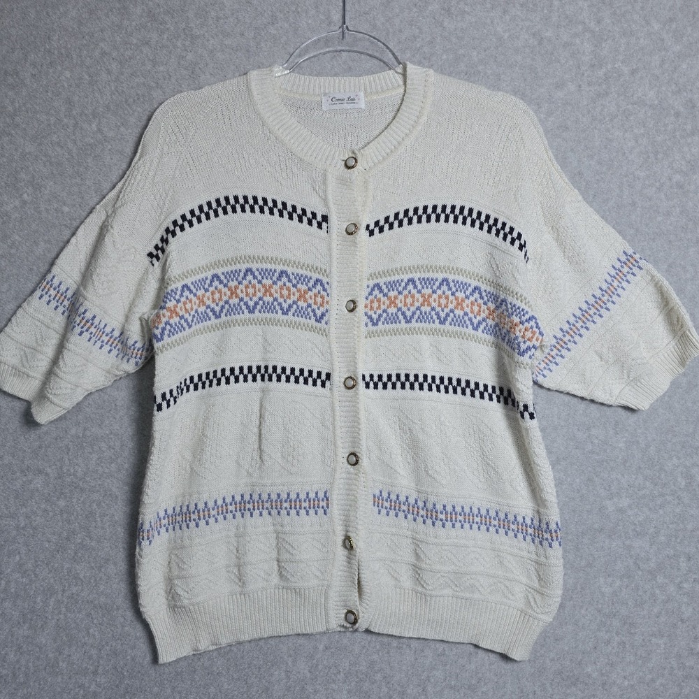 Pointelle Knit Womens Cardigan Button Up Preppy Short Sleeve Cottagecore Granny